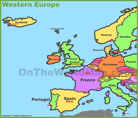map of western europe with cities|Detailed map of Western Europe with countries and capitals in .